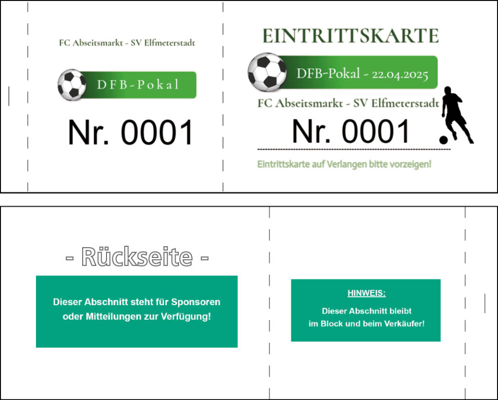 Eintrittskarte Gutschein Fussball Ticket Vorlage Kostenlos Eintrittskarten für Fußball Event drucken lassen